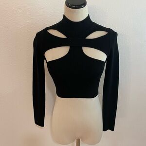 Privy Privately Privileged Black Crop Cut Out Long Sleeve Top